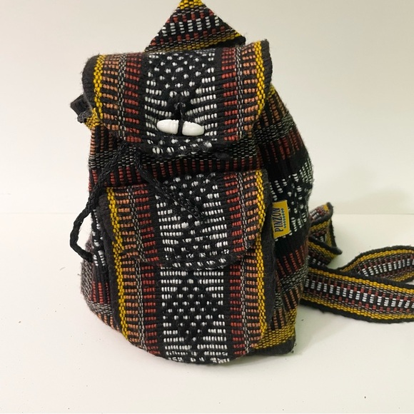 Pinzon Woven Drawstring Boho Hippie Bag Rasta Back Pack - Picture 15 of 16